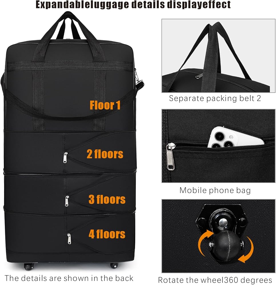 Amazon.com | kooldaiwangwang Foldable Travel Bag with Wheels